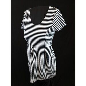 J. Crew Stretch Knit Short Sleeve Fit Flare Mini Dress Black White Stripe Sz 14